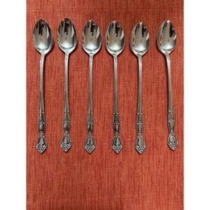 Vintage‎ Japan Stainless Steel Teaspoons Ornate Floral Victorian Scroll Set 6